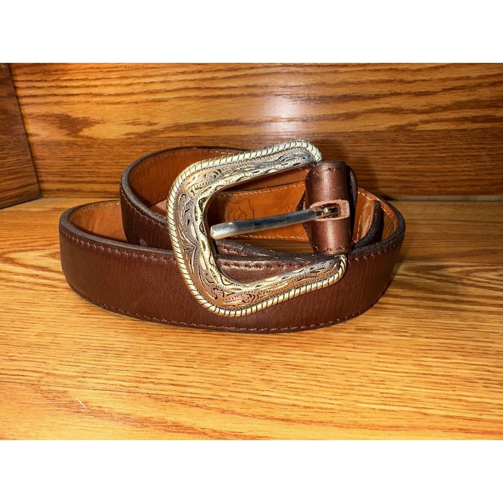 Omora Leather Belt Made In Mexico 37in Tooled Silver Buckle